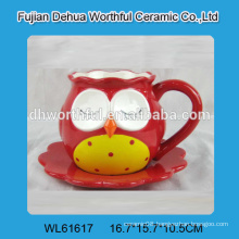 Owl shaped ceramic cup with saucer in new style